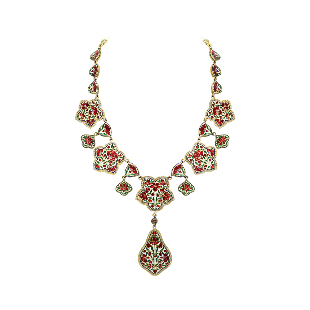 Victorian-Style Polki Necklace with Teardrop Pendant